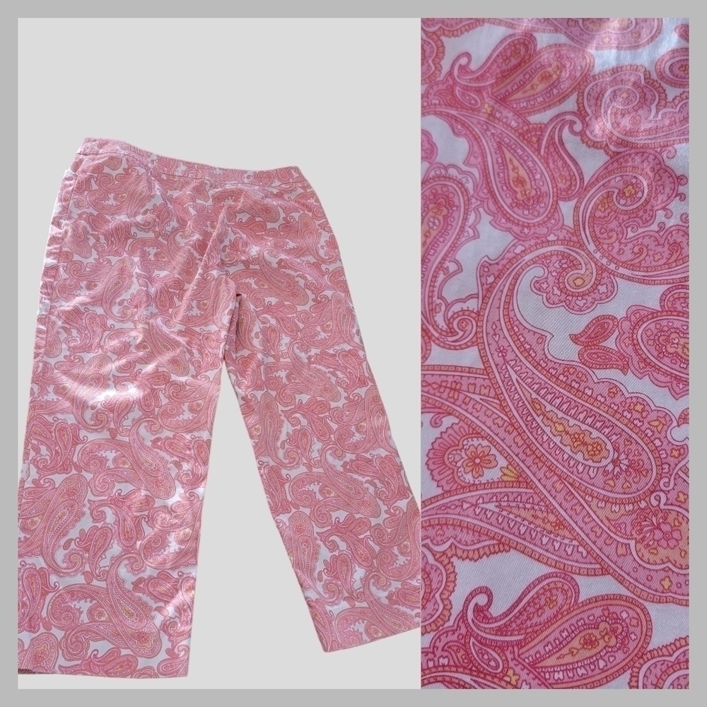 David Brooks Cropped Pants Women's 14 Pink Paisley pockets T37